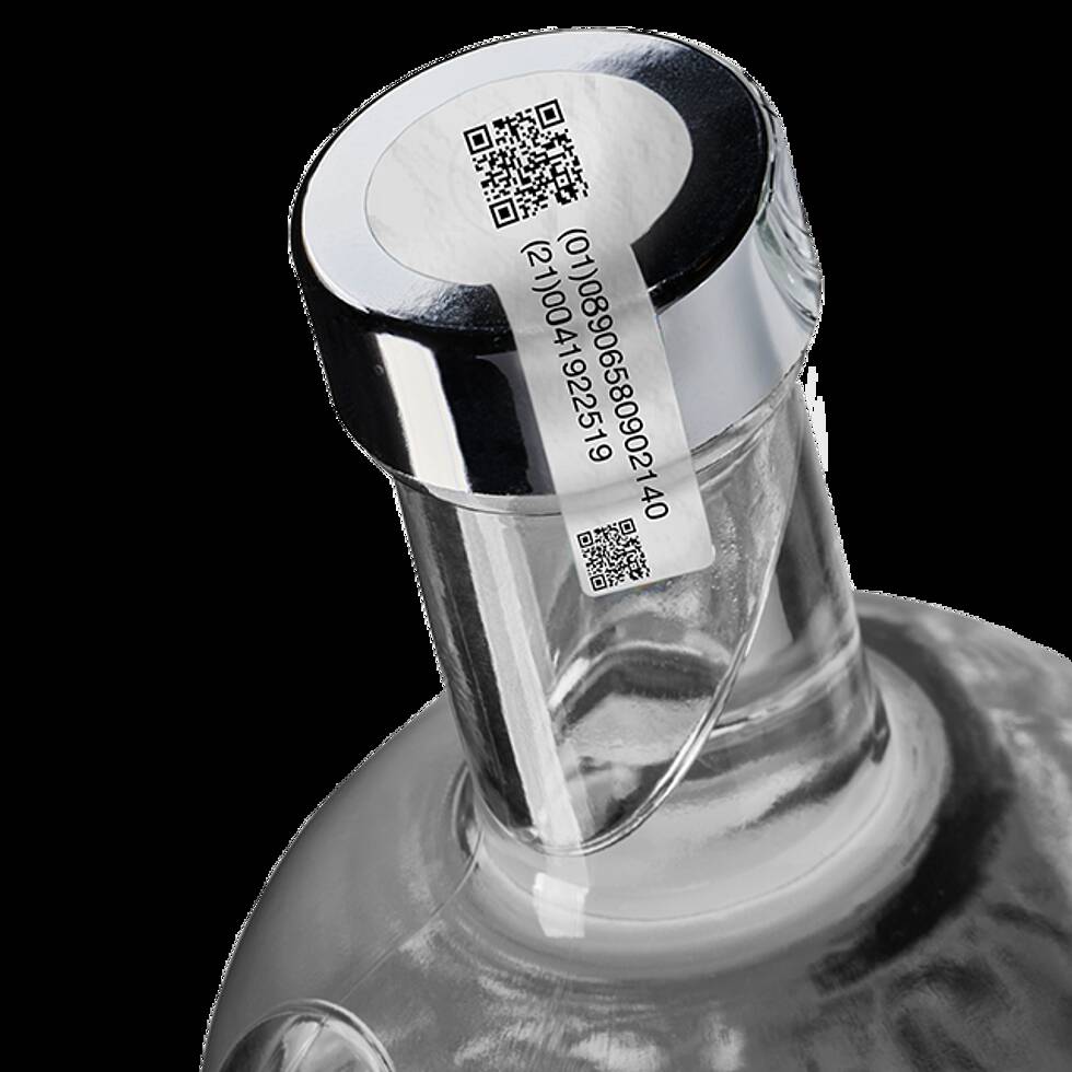 Étiquette de bouteille avec code QR, imprimée par transfert thermique