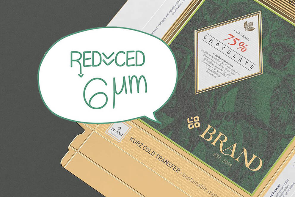 [Translate to Française:] Chocolate packaging with cold foil application with reduced PET substrate