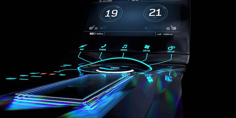 Vue détaillée : console de commande automobile rétroéclairée